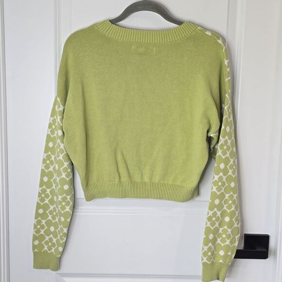 Hollister Retro Green White Flower Crop Sweater - Size Small - Picture 3 of 12